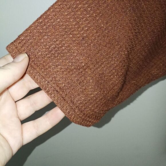 𝅺C WALL Chocolate Brown Waffle Knit Oversized Lagenlook Button Front Top Large - Picture 7 of 13